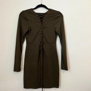 Dark Green Long Sleeve Sweater Dress